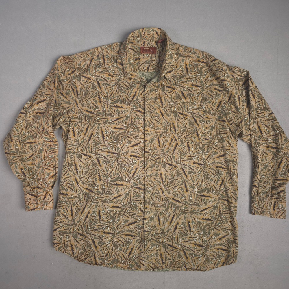 Bob Timberlake 2XL‎ Button Up Shirt Brown Green Pattern Men's Long Sleeve